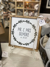 Load image into Gallery viewer, "Mr & Mrs" Personalized Handmade Wooden Sign Framed 12x12 (Allow 2 Weeks, Local Pick-up Only))