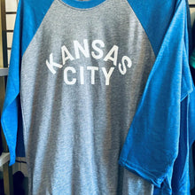 Load image into Gallery viewer, Plume Raglan 3/4 Sleeve Tee Kansas City (Royal & Gray)