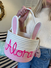 Load image into Gallery viewer, PRE-ORDER: Handstitched Personalized Easter Baskets (w/ Removeable Bunny Ears!) Order by April 11th