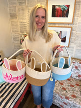 Load image into Gallery viewer, PRE-ORDER: Handstitched Personalized Easter Baskets (w/ Removeable Bunny Ears!) Order by April 11th