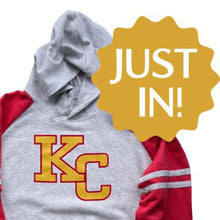 Load image into Gallery viewer, Plume Varsity Raglan Hoodie &quot;KC&quot;
