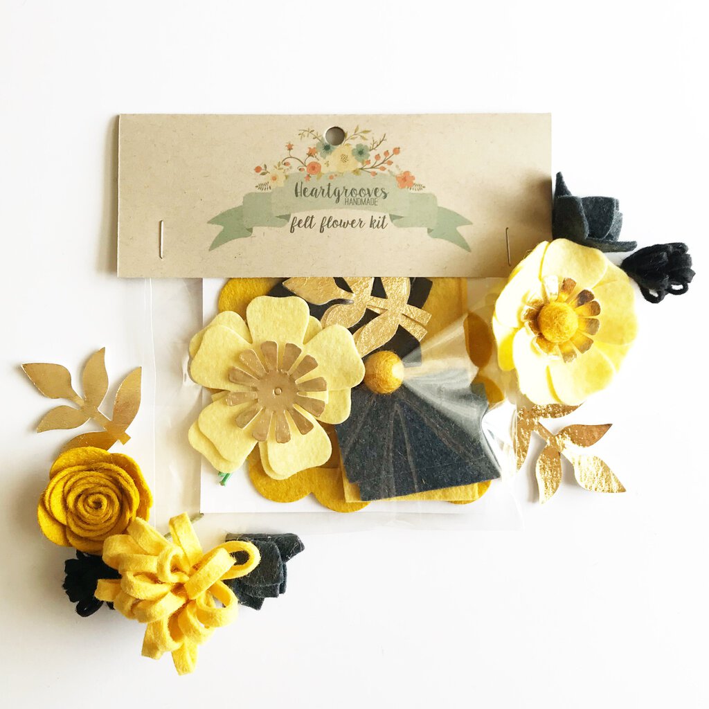 Mini Felt Flower Kit - Black + Gold