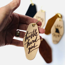 Load image into Gallery viewer, Freshwater Design Leather + Velvet Retro Keychain &quot;Hustle Hard Girl&quot;

