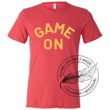 Load image into Gallery viewer, Plume &quot;Game On&quot; Spirit Tee (Red &amp; Gold)
